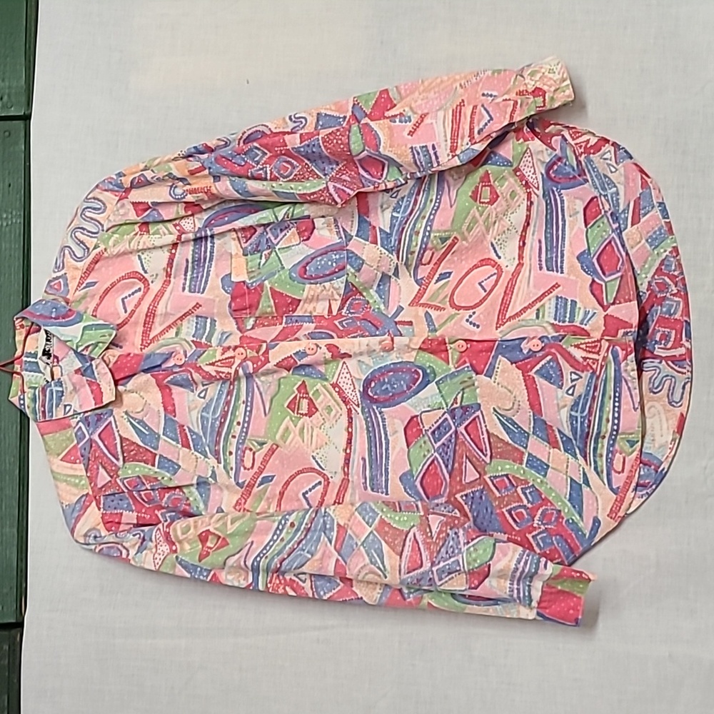 1980s Hot Gossip NY Geometric Print Oversized 100% Cotton Button Down Shirt Sz M